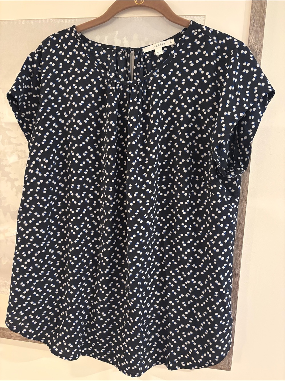 Fun 2 Fun from Stitch Fix Navy and White Dot Short-Sleeve Blouse